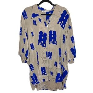 NEW Acne Studios Men's DIY Blue Khaki Beige Print Zip Shirt Jacket Size 54
